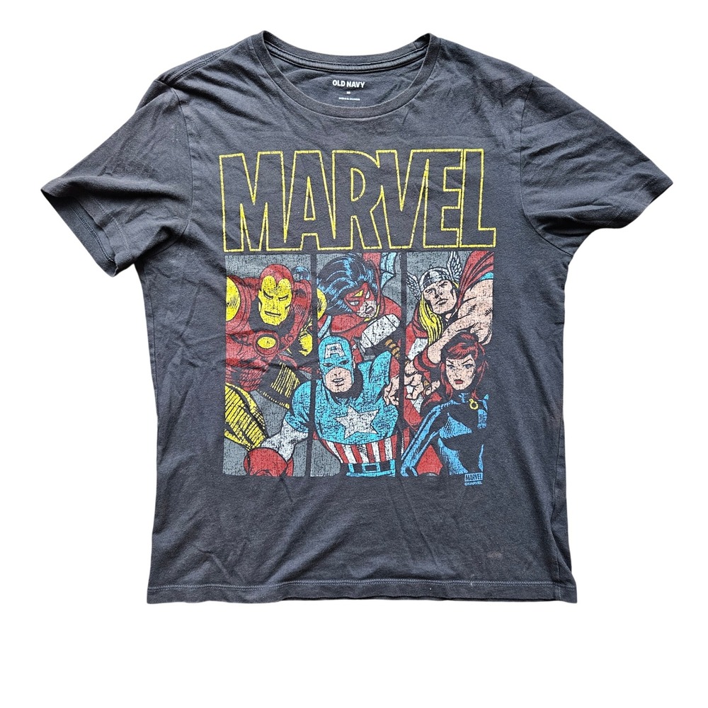 Old Navy Marvel Comics Avengers Graphic T-Shirt Adult XS Gray Iron Man Thor Cap